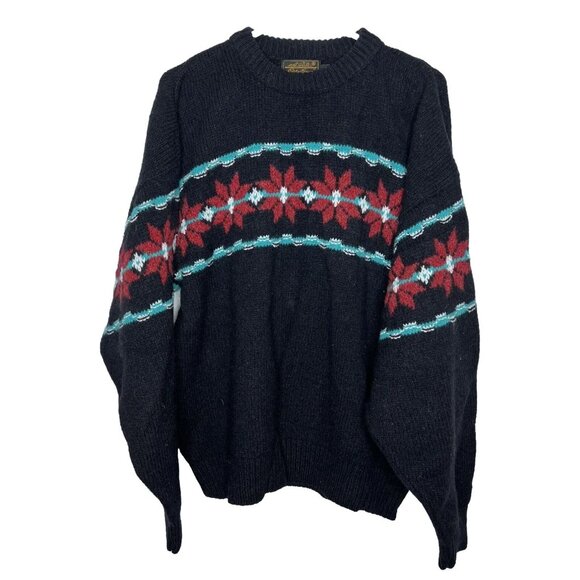 Vintage Eddie Bauer Wool Sweater Mens Size Large Snowflake Fair Isle - Picture 1 of 5